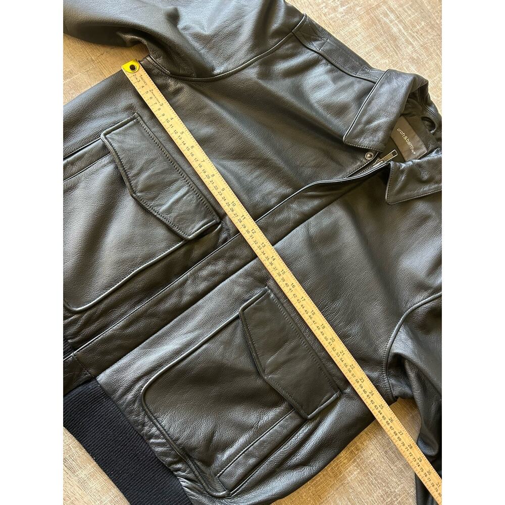 Leather Bomber Jacket Mens L Black Soft Buttery Flight Zip Croft & Barrow - Picture 8 of 15